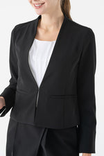 All-Season / No Lining: Smart Stretch Black Front Hook Collarless Jacket