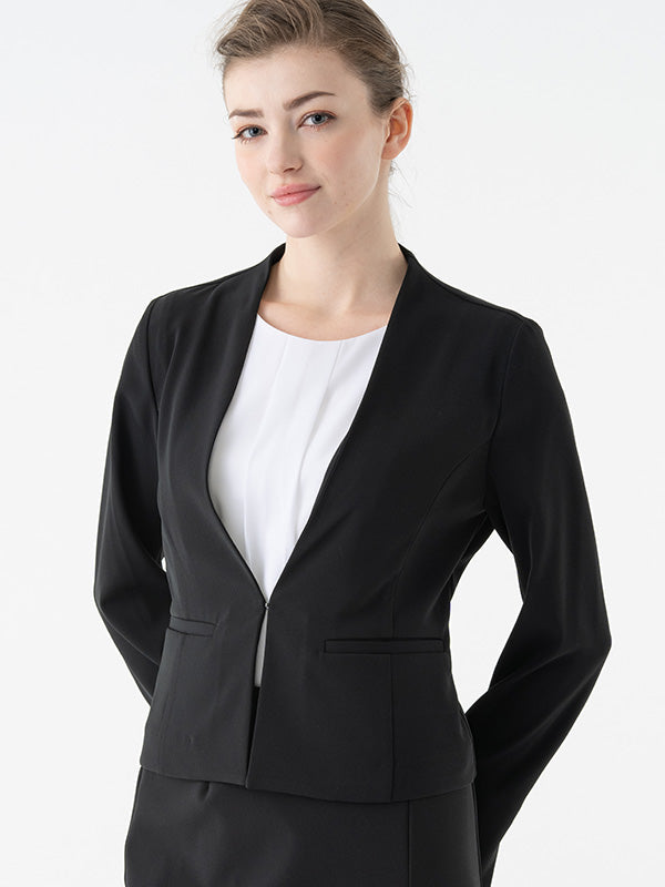 All-Season / No Lining: Smart Stretch Black Front Hook Collarless Jacket