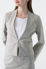 Cool Ice Gray Suit, Front Hook Collarless Jacket