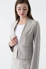 Cool Ice Gray Suit, Front Hook Collarless Jacket