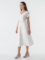 White A-Line Belted Dress