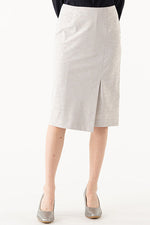 Stretch Jacquard: Stretch Jacquard Greige Ocean Wrap-Style Midi Skirt