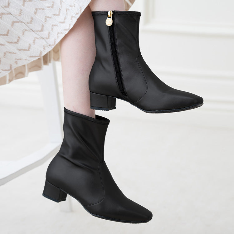 Fluffy Black Vegan Leather Flat Boots