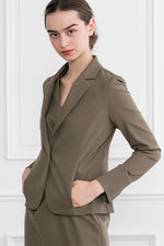 Cotton-Blend Khaki Stretch Tailored Jacket
