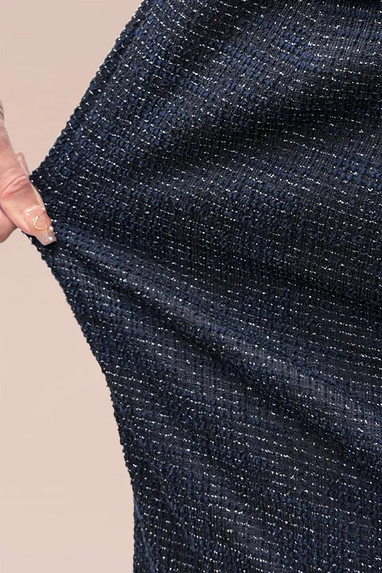 Stretch Lame Tweed: No-Collar Short Jacket
