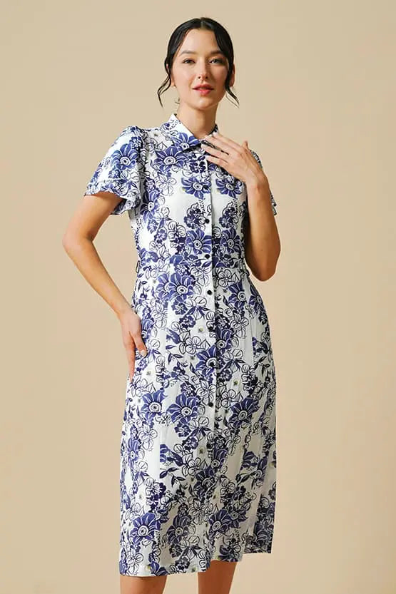 Stretch Chiffon: Stretch Chiffon Ai Hotaru Bowtie Shirt Dress