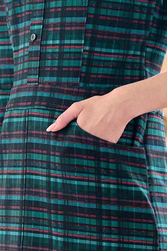 Green Tartan Check Shirt Dress
