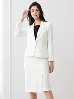 Stretch Jacquard: White Geo Jacquard Stretch Blazer Jacket