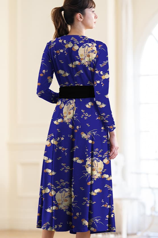 [Fleece lining] Moon viewing cache-coeur ribbon dress (with antistatic petticoat)