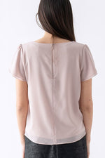 Stretch Chiffon: Pink Beige Square Neck Chiffon Top