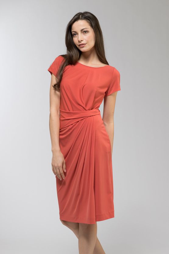 Pink Grapefruit Short Sleeve Draped Dress