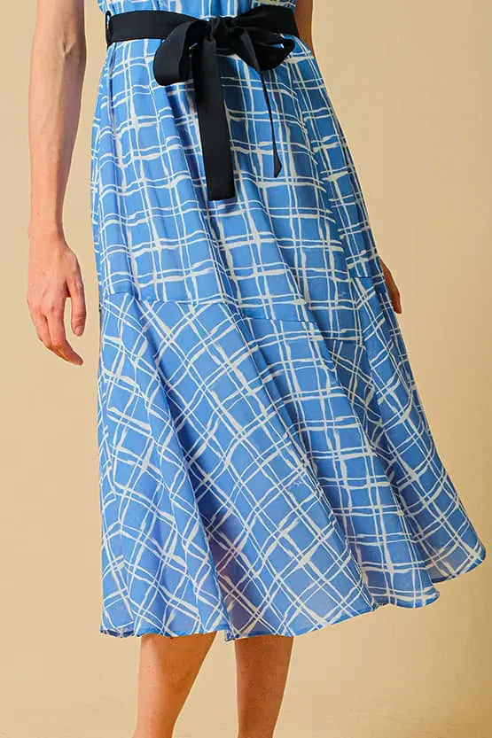 Stretch Chiffon: Stretch Chiffon Azure Lattice Long Mermaid Dress