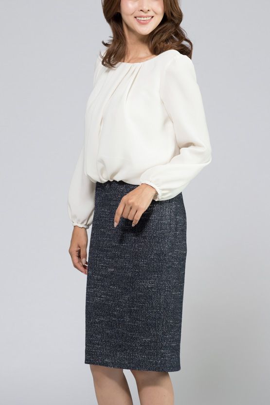 Stretch Chiffon: Navy Stretch Tweed Blouse Dress
