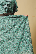 Reproduction / Stretch Chiffon: Green Petite Flower Frill Shirt Dress