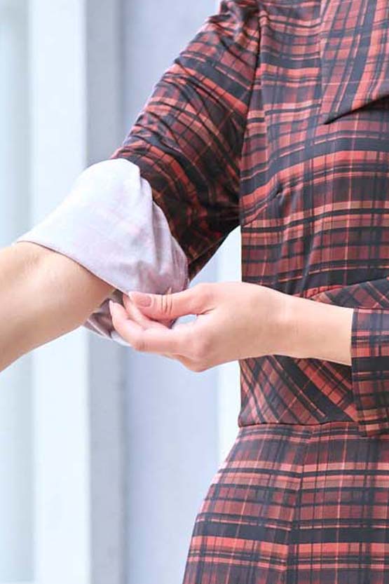 Long Length: Red Tartan Check Long Collar Dress