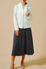 4-Way Stretch: Navy Dot Collared Flared Dress