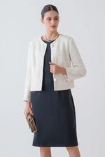 Stretch Lame Tweed: No-Collar Short Jacket