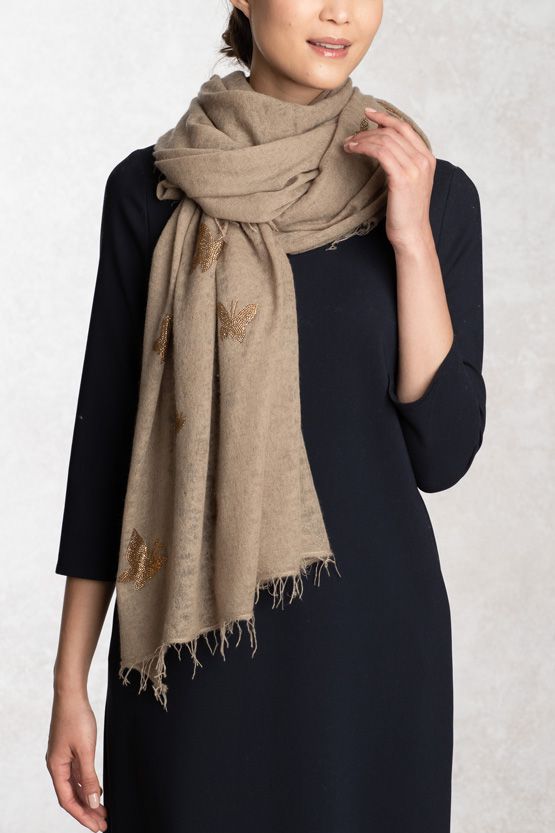 Camel Cashmere Butterfly Scarf