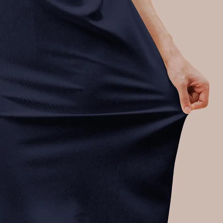 Elegant subtle sheen with a silky-smooth feel. Comfortable cotton-blend stretch jersey fabric.