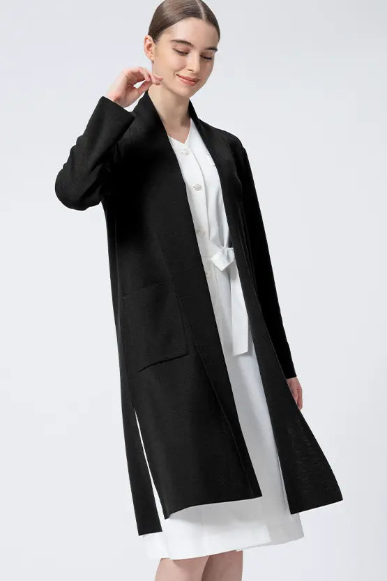 Washable Wool Knit: Long Line Cardigan