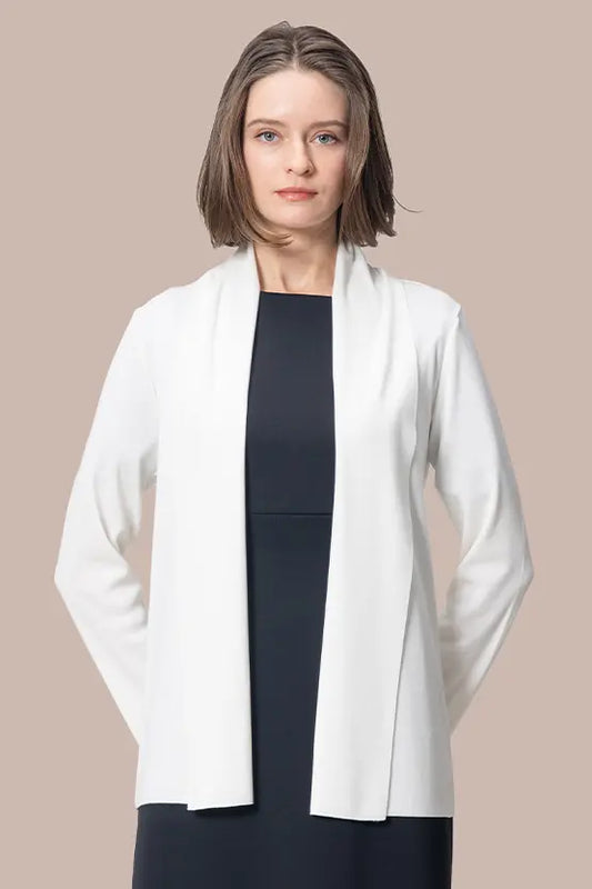 Washable Knit: Lined Jacket Cardigan in a rich navy blue knit, featuring a relaxed fit and open front.