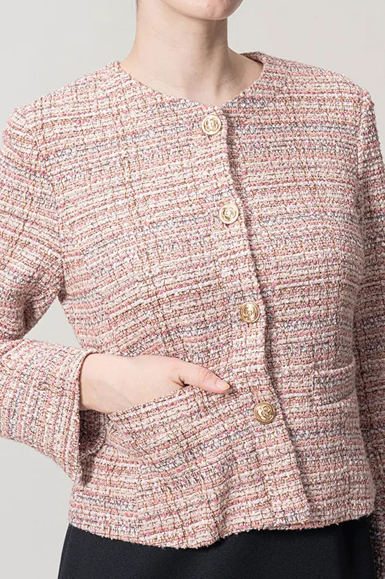 Boucle Tweed: Collarless Short Jacket