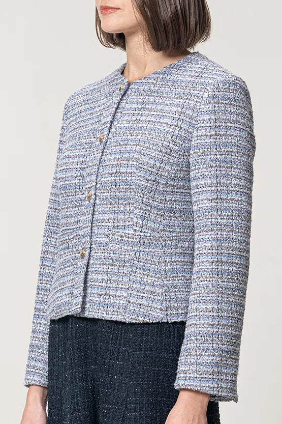 Boucle Tweed: Collarless Short Jacket