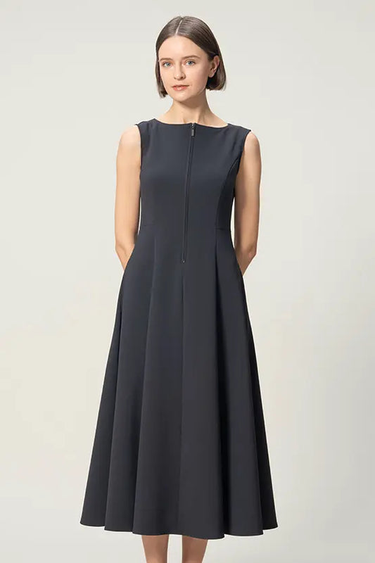 Active Stretch: A-line front zip long dress
