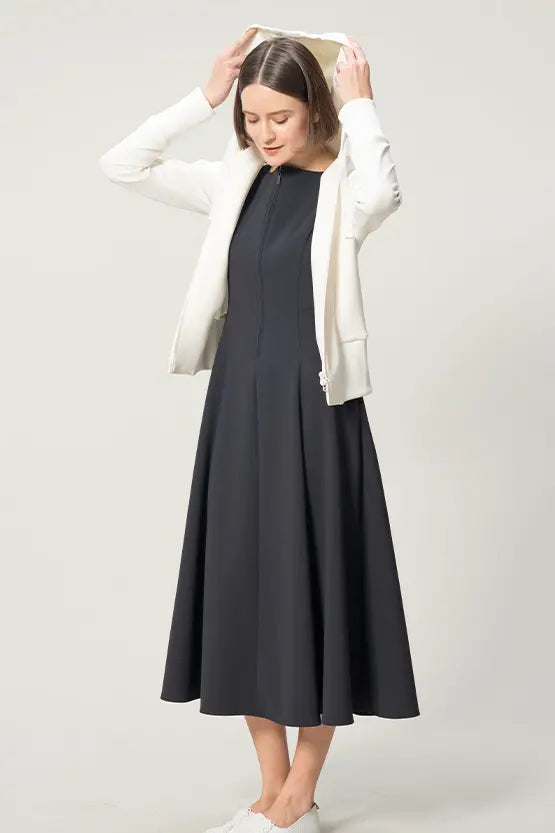 Active Stretch: A-line front zip long dress