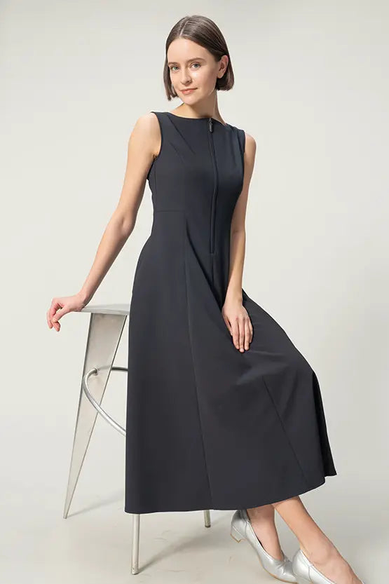 Active Stretch: A-line front zip long dress
