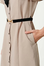 Beige x Black Bowtie Shirt Dress