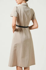 Beige x Black Bowtie Shirt Dress