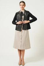 Beige x Black Bowtie Shirt Dress