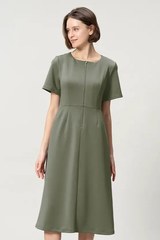 Space Material: A-line Front Zip Dress
