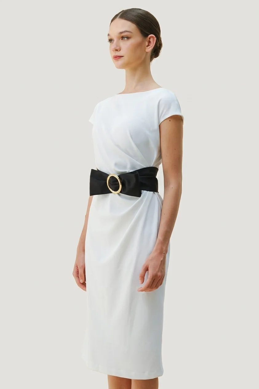 Active Stretch: Active Stretch White Sash T-Dress