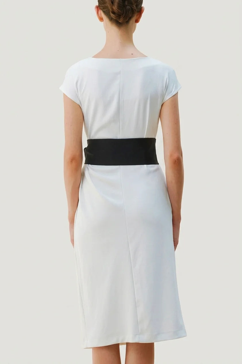 Active Stretch: Active Stretch White Sash T-Dress