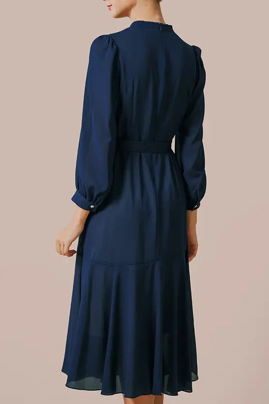 Stretch Chiffon:Navy Long Mermaid Dress