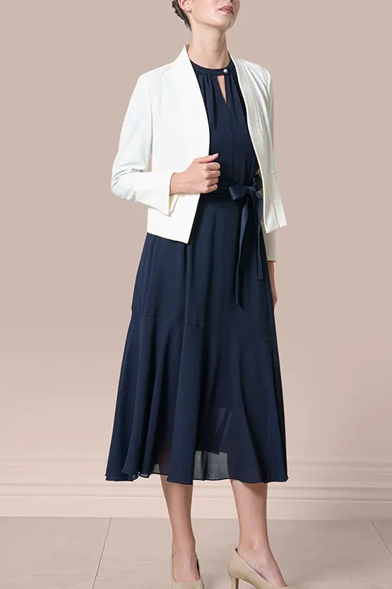 Stretch Chiffon:Navy Long Mermaid Dress