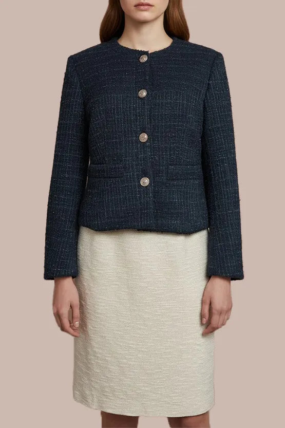 Boucle Tweed: Collarless Short Jacket