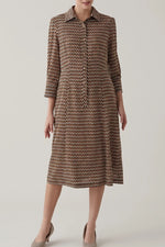 Chiffon Georgette: Monogram Brown Shirt Dress With Bowtie