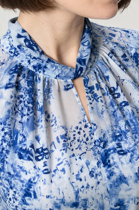 Stretch Chiffon: Twist Neck Mid-Length Mermaid Dress