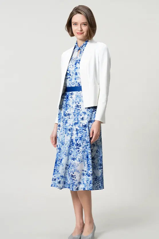 Stretch Chiffon: Twist Neck Mid-Length Mermaid Dress