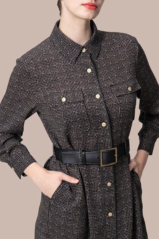 Oshima Tsumugi Design Stretch Georgette: Shirt Dress