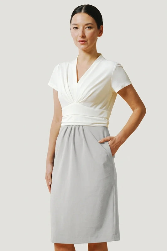 Active Stretch: Active Stretch White × Gray Shell Dress