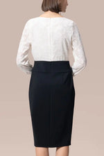 Cut Jacquard x Space Material: White X Black Decollete Tuck Dress