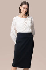 Cut Jacquard x Space White X Black Decollete Tuck Dress, a short-sleeve midi dress with a textured black and white jacquard