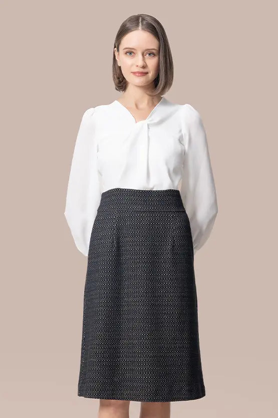 Stretch Georgette x Lame Jacquard:Twisted Trapezoid Dress