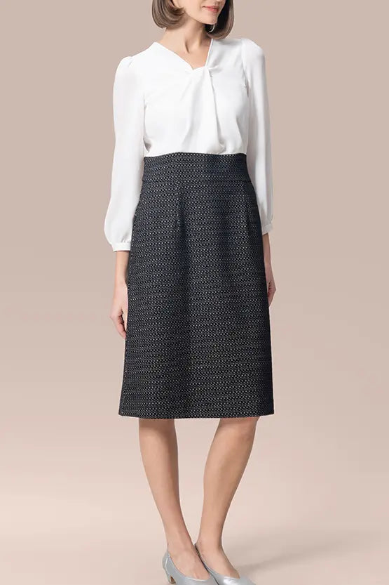 Stretch Georgette x Lame Jacquard:Twisted Trapezoid Dress