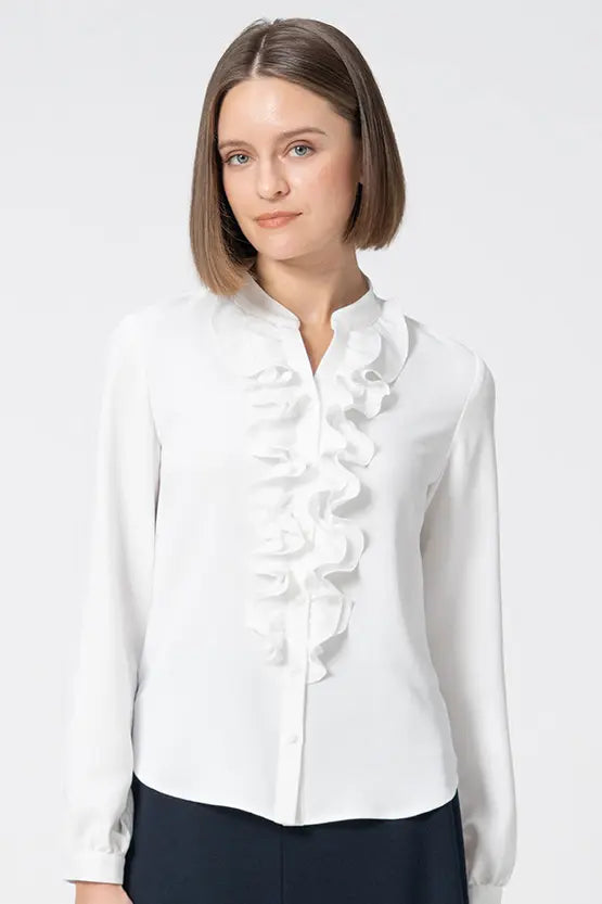 Back Satin Georgette: Frill Long-Sleeve Blouse