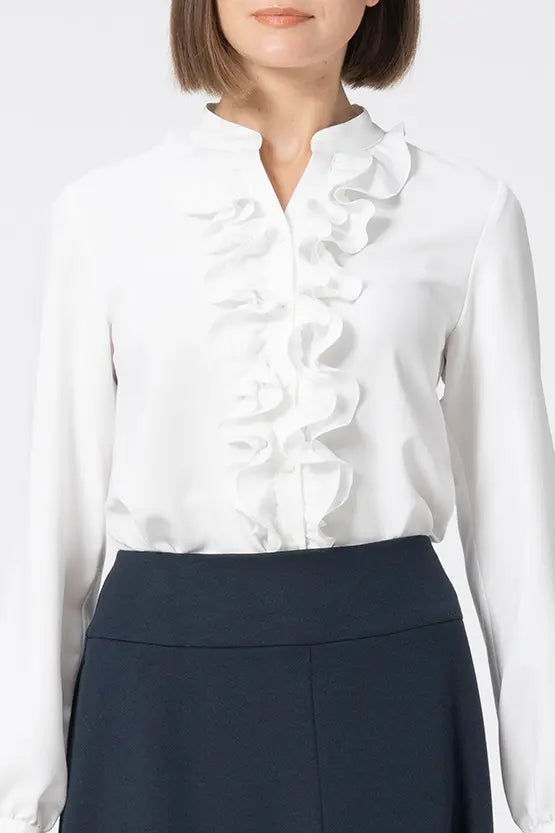 Back Satin Georgette: Frill Long-Sleeve Blouse